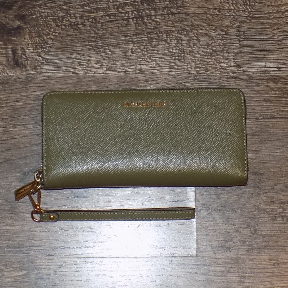 Michael Kors Jet Set Continental Wallet‎ Women Olive Green Good Saffiano Leather - Picture 2 of 8